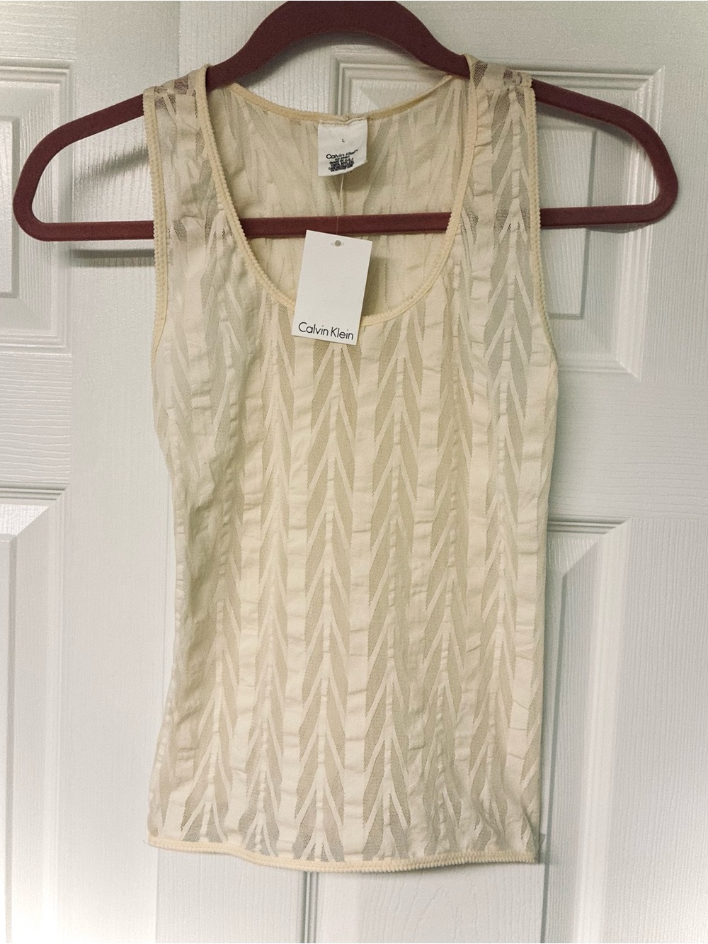 NWT Calvin Klein Vintage 80's stretch lace tank, chevron pattern, racerback, L